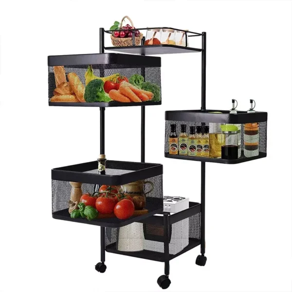 4 Layer 360 Degree Rotating Vegetable Shelf Square Shape Kitchen Storage Rack
